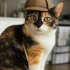 Eine Katze mit einem Detektivhut