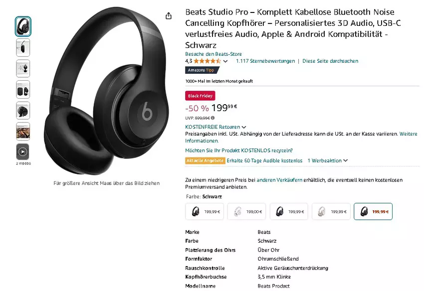 Screenshot der Beats Studio Pro