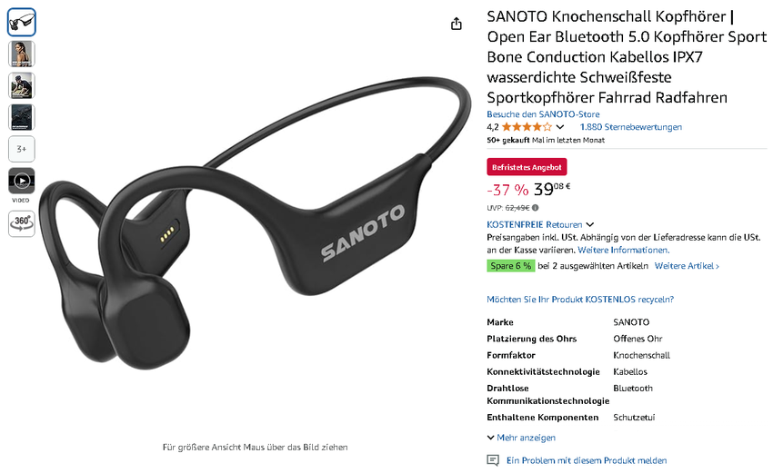 Screenshot der SANOTO Knochenschall Kopfhörer