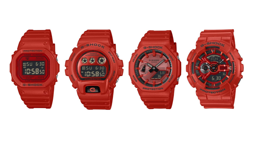 Casio G-Shock rote Uhren: DW5600RRB-4, DW6900RRB-4, GA2100RRB-4A und GA110RRB-4A