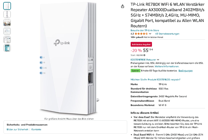 Screenshot der TP-Link RE780X