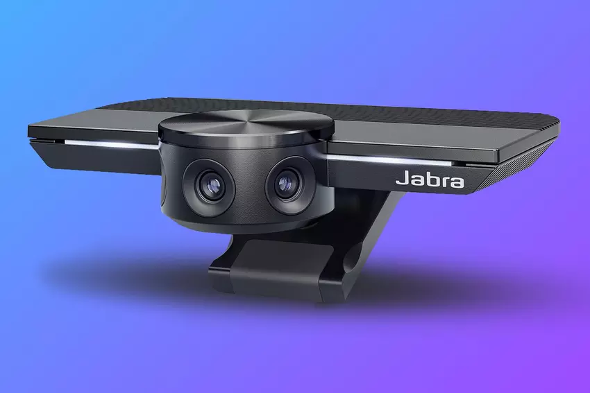 Die Webcam mit drei Objektiven von Jabra hat ein Weitwinkel-Sichtfeld von 180° und zermalmt Apples Center Stage vollständig