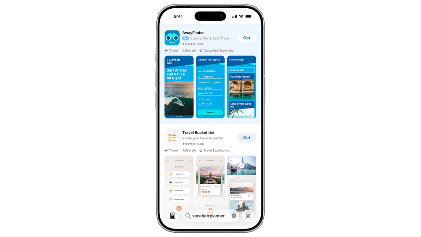 Illustration: Reise-App AwayFinder in den Suchergebnissen des App Store