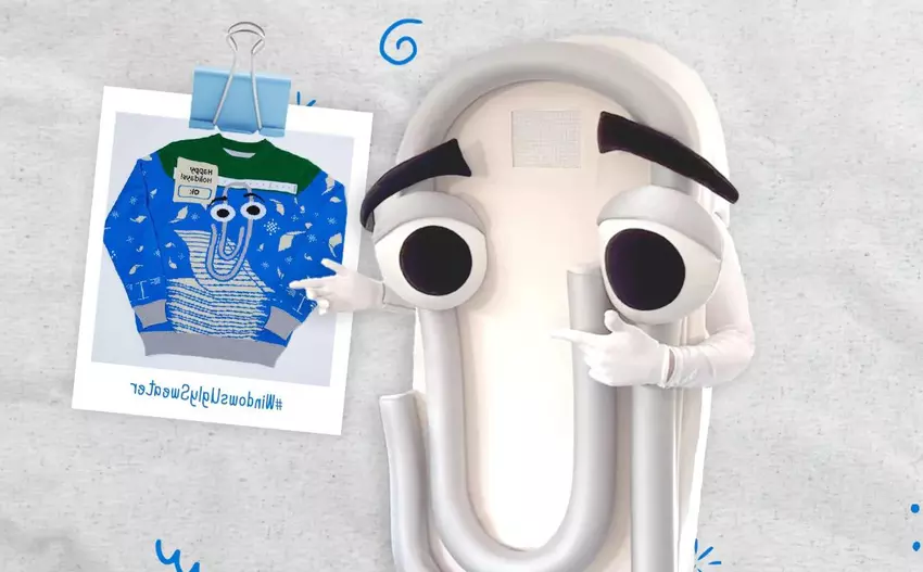 Microsoft hat einen weihnachtlichen "hässlichen Pullover" mit einem sprechenden Scrappy aus Microsoft Office herausgebracht