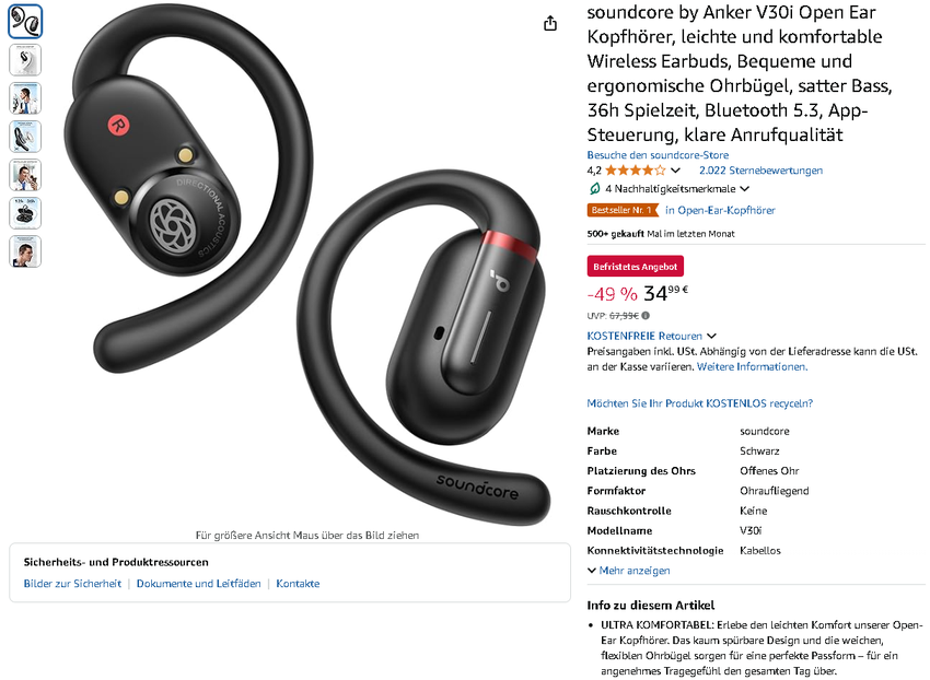 Soundcore V30i Open-Ear Kopfhörer