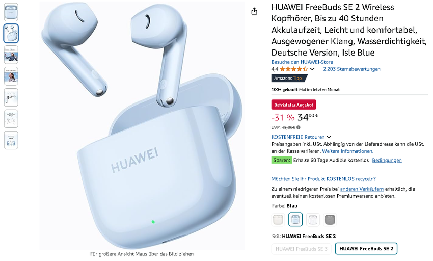 Screenshot der HUAWEI FreeBuds SE 2