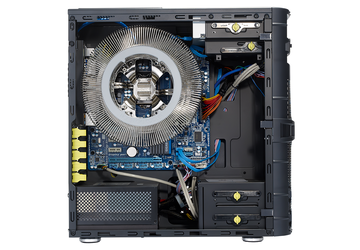 Ein lüfterloser Desktop-PC einer bekannten Marke ...