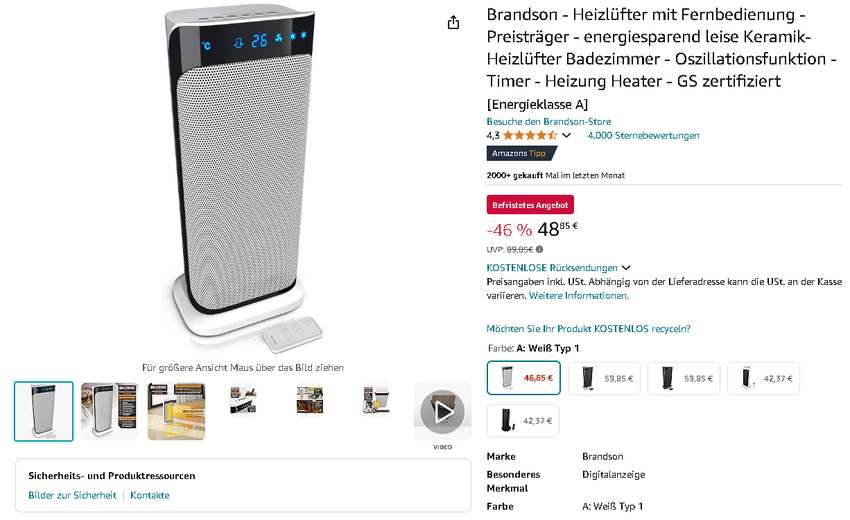 Brandson Keramik-Heizlüfter