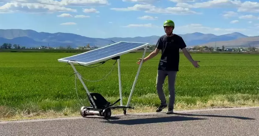 Ein kaputter Gyroscooter wurde in ein Go-Kart verwandelt, das von einem Solarpanel angetrieben wird