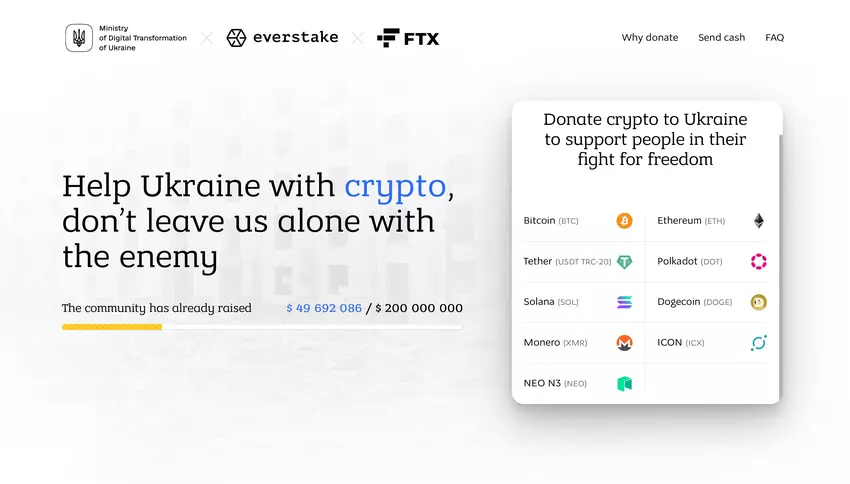 Das Ministerium für digitale Entwicklung hat Aid For Ukraine ins Leben gerufen: eine Website zum Sammeln von Kryptowährungen, um der Ukraine zu helfen