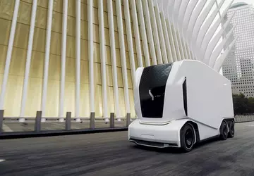 Futuristische unbemannte Einride-Elektrolastwagen werden in den ...