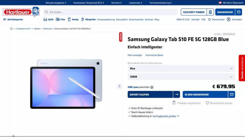Österreichischer Store startet Verkauf von Galaxy Tab S10 FE