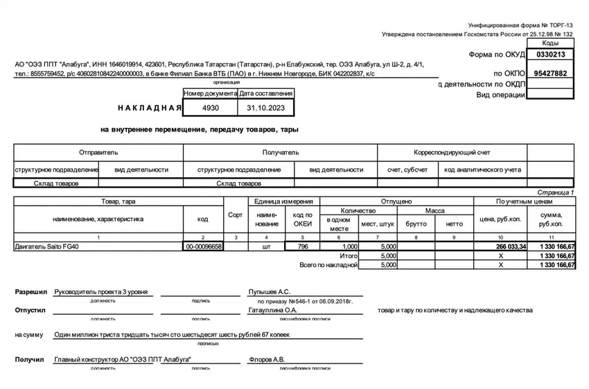 лист 2023 року, що доводить використання двигунів внутрішнього згорання японського виробника Saito