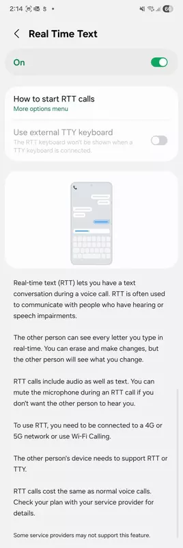 Echtzeit-Text (RTT) auf One UI 8 basierend auf Android 16 für das Galaxy S25. Illustration: SamMobile
