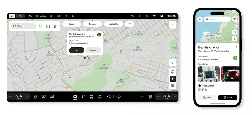 Displaying charging stations on the map through the Rivian app