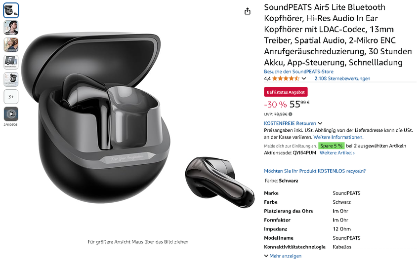 SoundPEATS Air5 Lite Kopfhörer