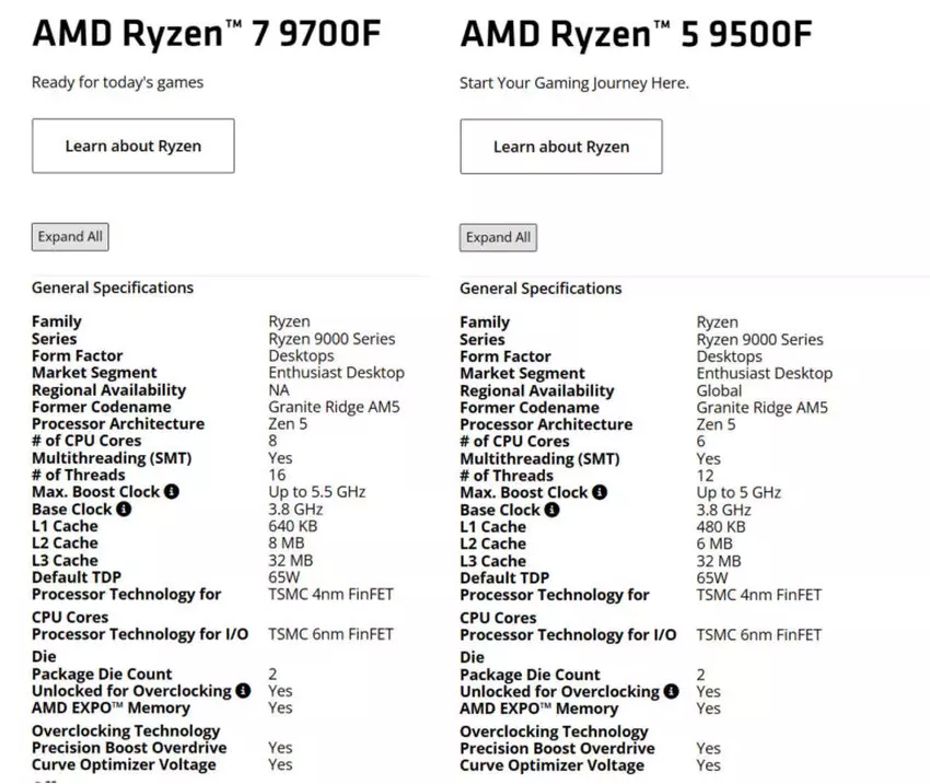 Ryzen 7 9700F und Ryzen 5 9500F Prozessoren