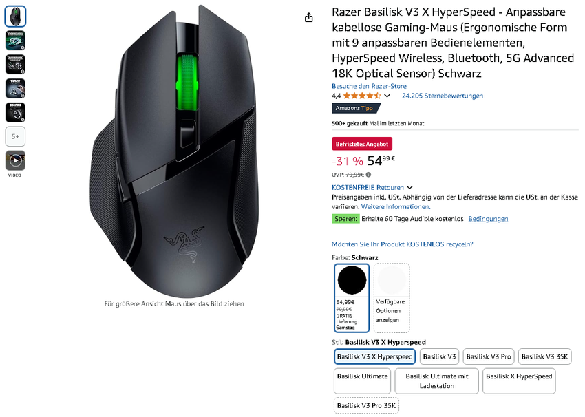 Screenshot der Razer Basilisk V3 X HyperSpeed