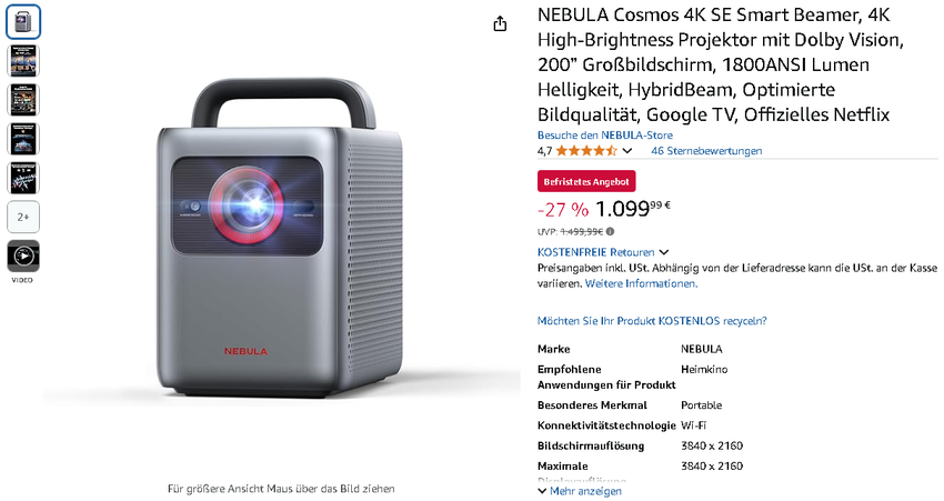 Screenshot der NEBULA Cosmos 4K SE