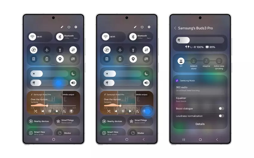 Optionen zum Starten des neuen Kopfhörer-Bedienfelds in One UI 7.0