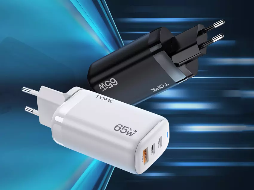 $ 22 TOPK GaN-Ladegerät mit 65 W, drei USB-Anschlüssen und europäischem Stecker