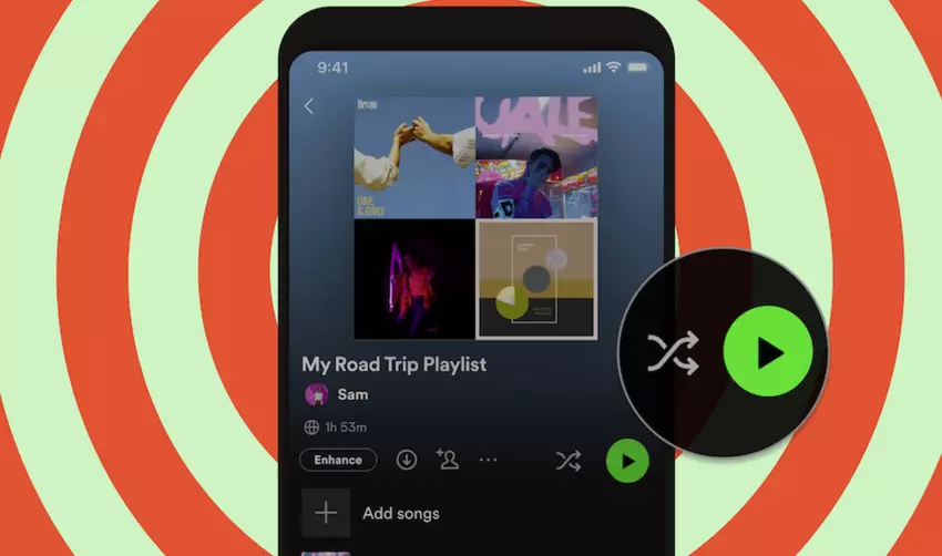 Allen Wiedergabelisten und Alben in Spotify wurden Schaltflächen für die Wiedergabe und die Zufallswiedergabe hinzugefügt.
