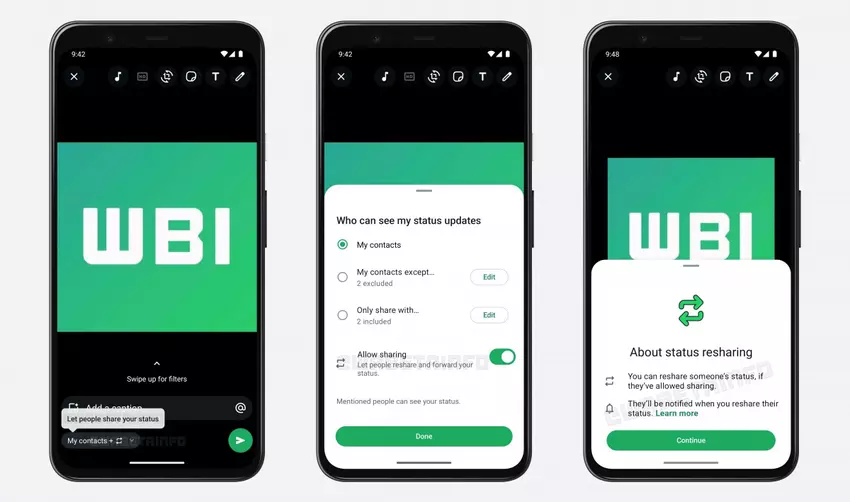 Wiederveröffentlichung des WhatsApp-Status. Illustration: wabetainfo