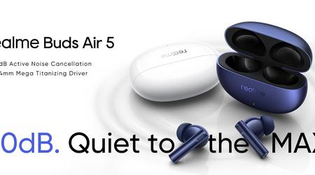realme Buds Air 5: 12,4 mm Treiber, ANC, IPX7-Schutz und bis zu 38 Stunden Akkulaufzeit für 39 $.