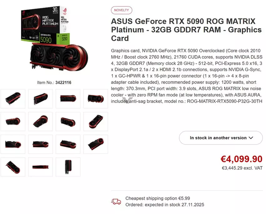 Preise für ASUS ROG Matrix GeForce RTX 5090 in Deutschland
