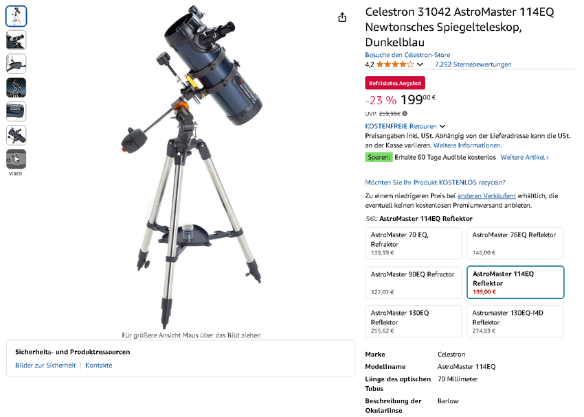 Celestron AstroMaster 114EQ Teleskop