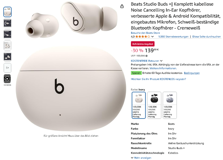 Screenshot der Beats Studio Buds +