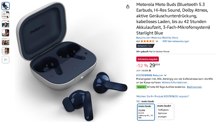Screenshot der Motorola Moto Buds
