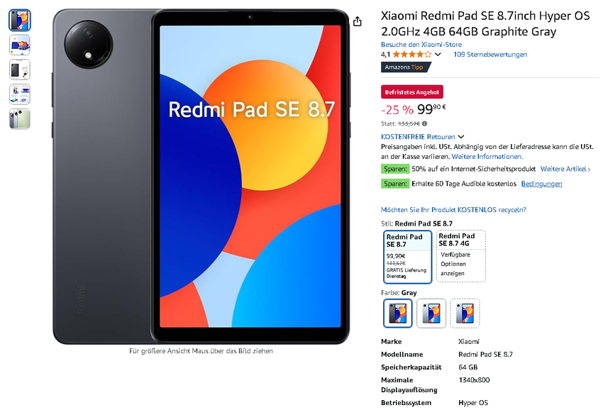 Screenshot der Xiaomi Redmi Pad SE