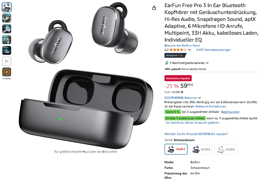 Screenshot der EarFun Free Pro 3