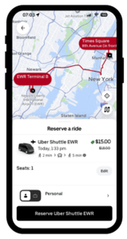 Uber App-Oberfläche