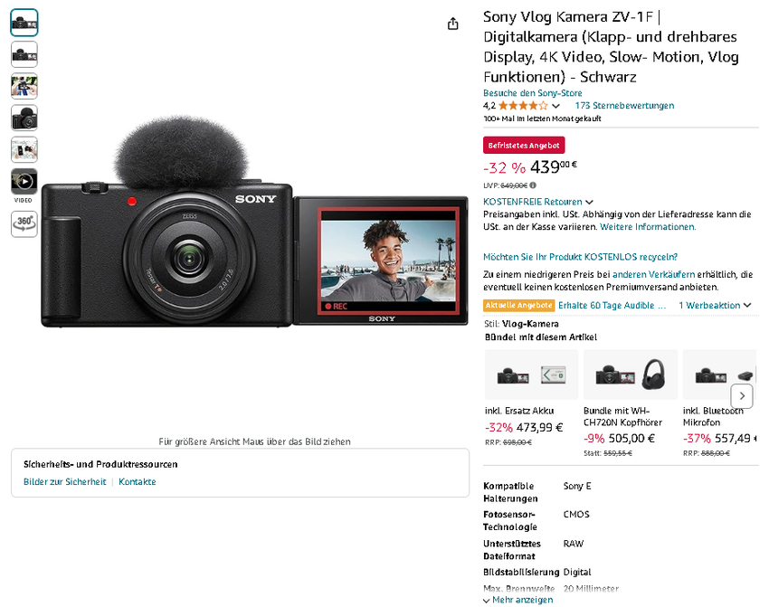 Screenshot der Sony ZV-1F