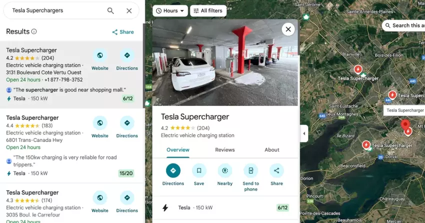 Tesla-Supercharger-Verfügbarkeit jetzt in Echtzeit in Google Maps angezeigt
