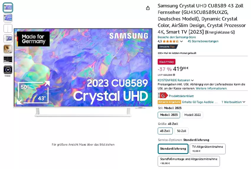 Samsung Crystal UHD CU8589 43-Zoll Smart TV