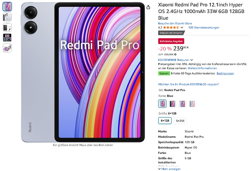 Screenshot der Xiaomi Redmi Pad Pro