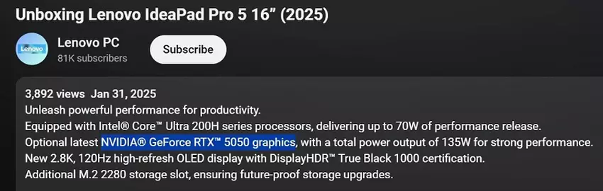IdeaPad Pro 5 Notebook mit RTX 5050