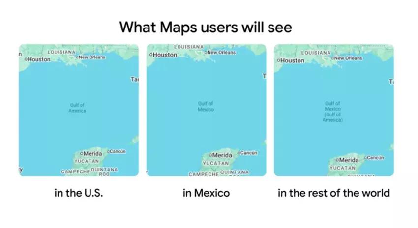 Änderungen des Namens des Golfs von Mexiko auf Google Maps