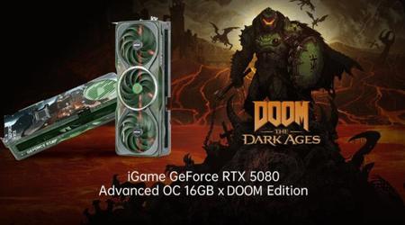 Bunt angekündigte RTX 5080 Grafikkarte im Stil von Doom: The Dark Ages