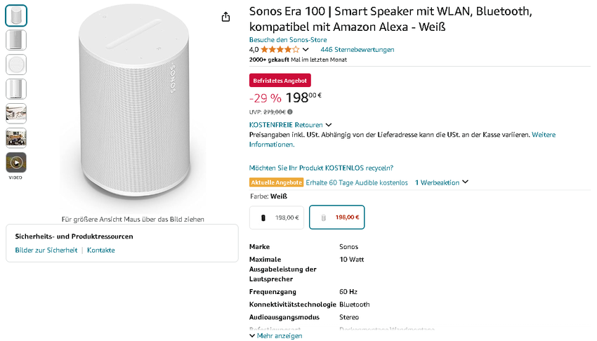 Sonos Era 100 Smart Speaker