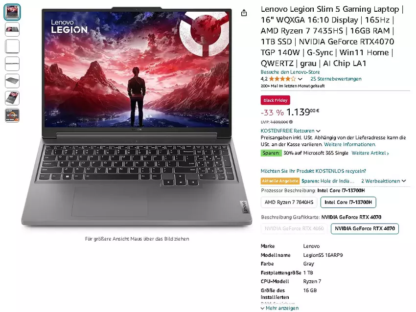 Lenovo Legion Slim 5 Gaming Laptop Screenshot