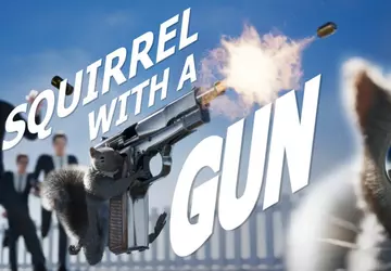 Ein verrücktes Eichhörnchen flieht aus einem ...