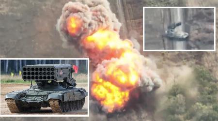 Eine FPV-Drohne zerlegte ein russisches schweres TOS-1A-Flammenwerfersystem mit Thermobar-Raketen