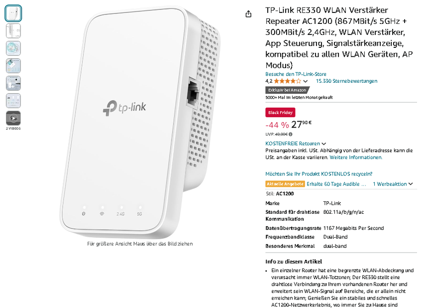 TP-Link RE330 AC1200 WLAN Verstärker