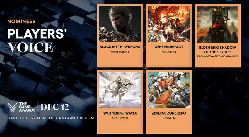 Die letzte Phase des Players' Choice-Votings für die The Game Awards 2024 hat begonnen: Fünf Titel stehen für die prestigeträchtige Auszeichnung zur Wahl