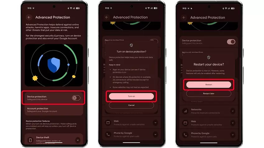 Advanced Protection settings