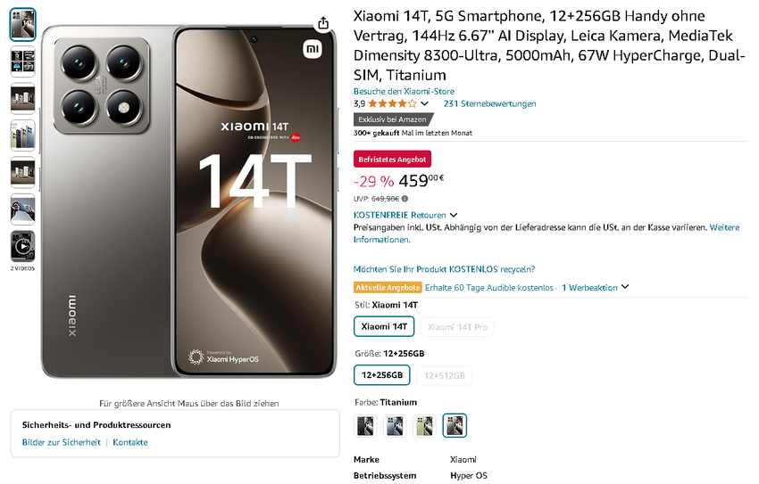 Screenshot der Xiaomi 14T